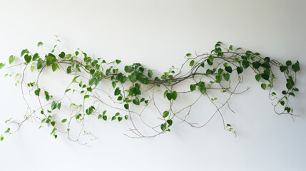 White wall with decorative green vine plant growing