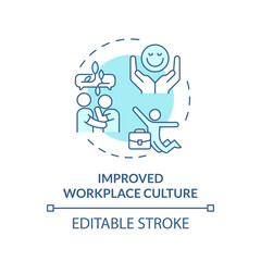 2D editable blue icon improved workplace culture concept, isolated vector, mindful entrepreneurship thin line illustration.