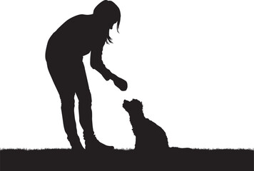 Silhouette of a girl with a small dog. - 646280124