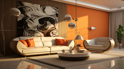 3d contemporary living room interior and modern furan