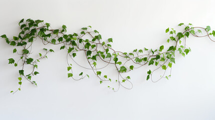 White wall with decorative green vine plant growing