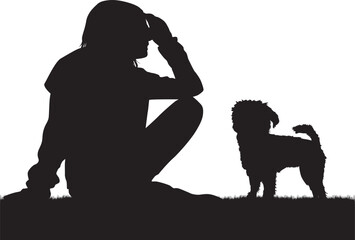 Silhouette of a girl with a small dog. - 646280386