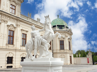 August 5, 2023, Austria, Vienna. Statues at the main entrance to the Belvedere Palace.