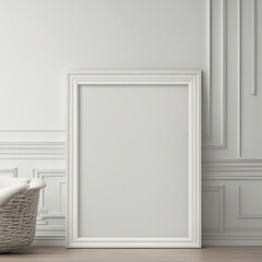 White frame mockup in classic interior background. 3d render illustration.