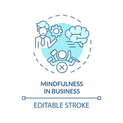 2D editable blue icon mindfulness in business concept, isolated vector, mindful entrepreneurship thin line illustration.