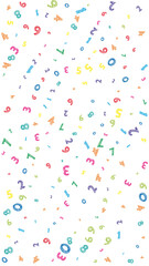 Falling colorful messy numbers. Math study concept with flying digits.
