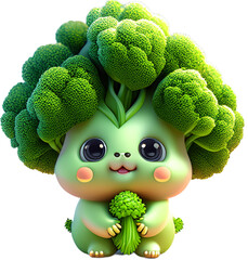 cartoon broccoli with leaves figure detail 3d rendering 01