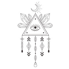 Line Art Design with Crescent on the white Background. Vector Illustration.