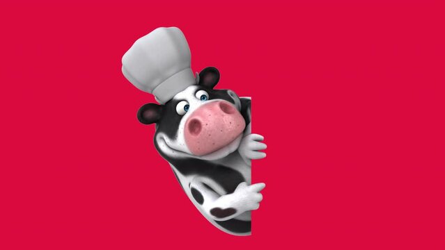 Fun 3D cartoon cow with a blank sign (with alpha channel included)
