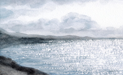 The sky over the sea. Watercolor landscape