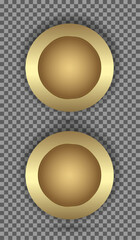 Set of TWO Gold circle buttons, premium banner on Transparecy background, 2 gold buttons in round gold frame vector illustration design