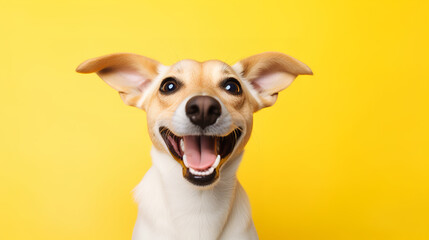 a happy dog ​​on a color background