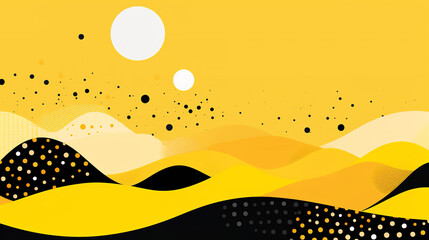 a yellow landscape with black, in the style of abstract minimalism appreciator, kawaii, creative commons attribution, blocky, firecore, dotted, smilecore