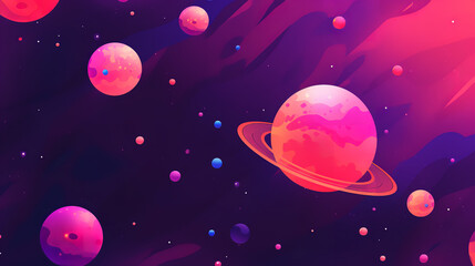 an animated wallpaper of space with some planets in it, in the style of bold and vibrant primary colors, handheld, gamercore, dark pink and dark orange