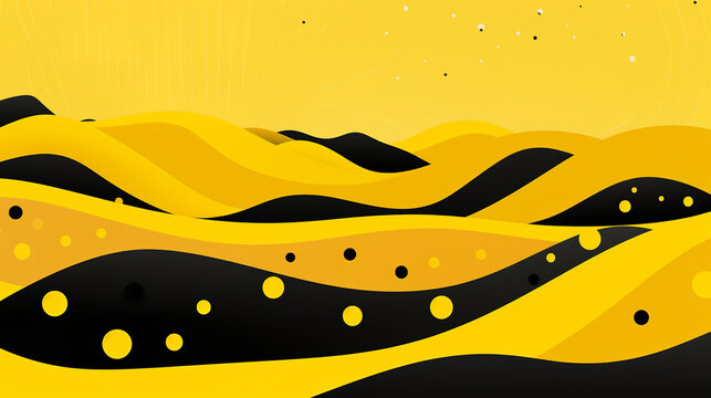 a yellow landscape with black, in the style of abstract minimalism appreciator, kawaii, creative commons attribution, blocky, firecore, dotted, smilecore