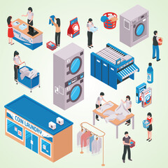 isometric laundry icon set