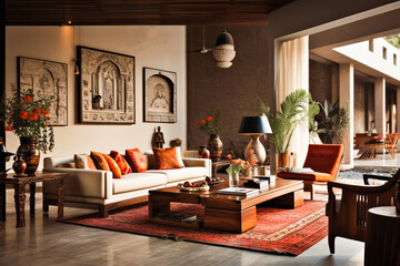Fototapeta na wymiar Indian modern living room home interior design of modern living room interior design of modern living room. Created with generative AI