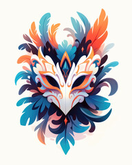 Fototapeta na wymiar Illustration of colorful carnival mask with feathers on white background