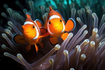Two clown fish in anemone - Powered by Adobe
