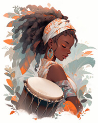 African woman playing the djembe