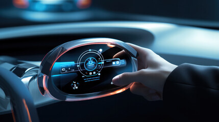 Futuristic instrument panel of vehicle. self-driving car control