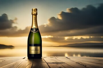 Champagne bottle with golden background