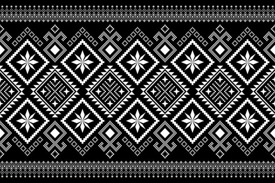 Nature vintages cross stitch traditional ethnic pattern paisley flower Ikat background abstract Aztec African Indonesian Indian seamless pattern for fabric print cloth dress carpet curtains and sarong