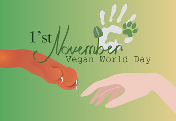 Obraz premium Vegan world day 1’st November Happy World Vegan Day banner and social media post design. World Vegan Day November 1st greeting card. 