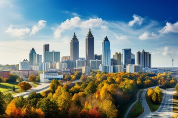 Aerial panorama of Atlanta skyline in Georgia, USA. Generative AI - obrazy, fototapety, plakaty