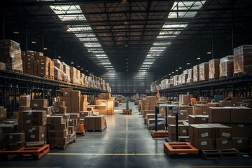 A photo of a huge warehouse, emphasizing its role in distribution. Generative AI
