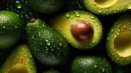 Avocado pattern with water drops. Texture for eco and healthy food. Modern and trendy