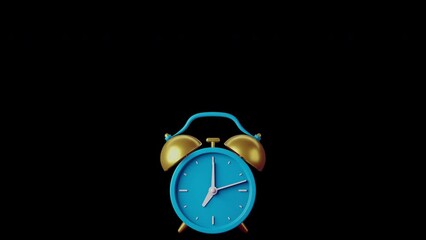 Abstract loop animation of ringing alarm clock on transparent alpha channel