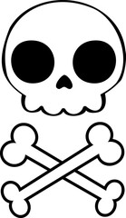 Hand-Drawn White Human Skull and Skeleton Bones : Halloween Doodle Vector Isolated - A creative hand-drawn representation of a white human skull along with intricately detailed human skeleton bones.