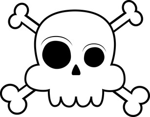 Whimsical White Skull and Skeletal Bones : Halloween Vector Isolated - A whimsical interpretation of a white human skull and intricate skeletal bones, presented in a playful comic cartoon style.