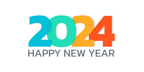 2024 calendar banner. Happy New Year typography background. 2024 logo or icon. Greeting card, poster with colorful numbers. Vector illustration.   