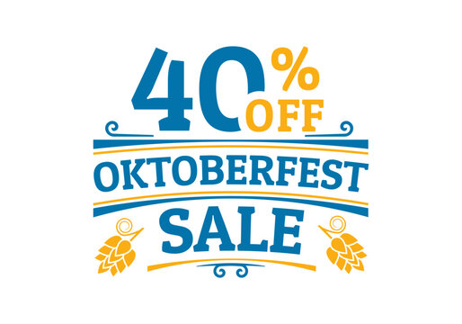 Oktoberfest sale icon, logo or label. 40% price off sign. Beer festival promotion emblem, banner or poster design element. Vector illustration.