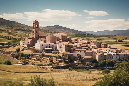 An image of Tomelloso, a town in Castilla-La Mancha, Spain, with a background view. Generative AI
