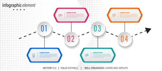 Infographic design template. Timeline concept with 4 steps
