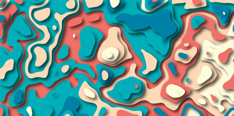 paper cut 3d render topography abstract ,beautiful color palette colors, waves and layers, flat fiber structures, holes, macro texture digital art ,background for desktop, vector illustration