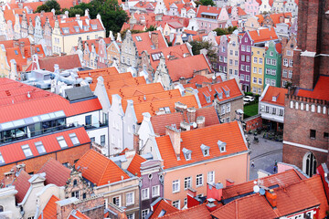 The view from the observation deck of St Mary's Cathedral in the historic center of Gdansk. Old city.
