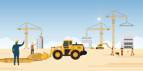 Process of construction site with excavator.