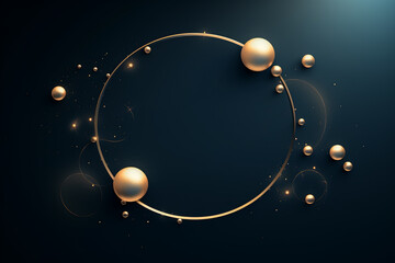 3d style golden rings frame on a dark blue background with sphere representing planets - obrazy, fototapety, plakaty