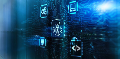 Icon CPU central processor unit on abstract background