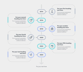 Vertical timeline infographic template with six stages. Flat design, easy to use for your website or presentation.