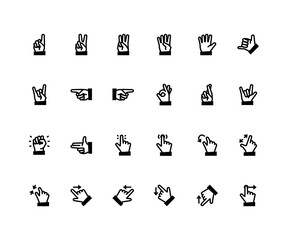 Icon set of outline hand gestures with 24 symbols. Contains such symbols as Numbers, Call me, Good luck and more.