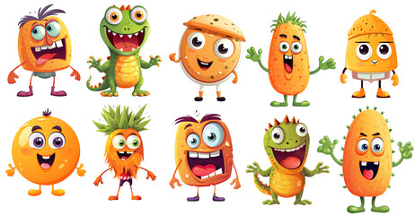set of cute funny Character, Cartoon Clipart on transparent Background isolated, generated ai
