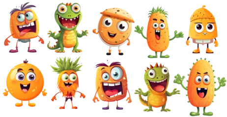 Muurstickers Monster set of cute funny Character, Cartoon Clipart on transparent Background isolated, generated ai