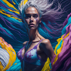 Obraz premium Beautiful balerina with pose in the water. The girl in a beautiful dress under water.