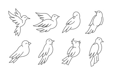 Birds vector line icon set. Editable outline stroke.