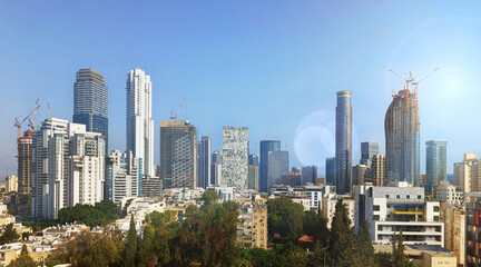 Fototapeta na wymiar View of the city from above in Israel 2023. Office, residential and high-rise buildings are being built
